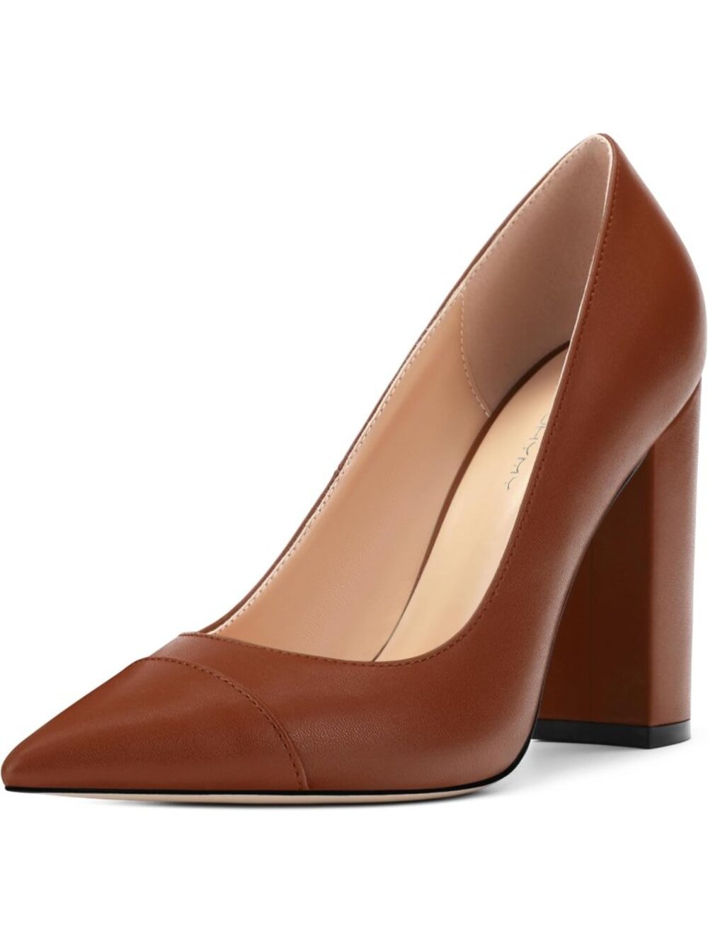 Women's Brown Matte Pump Pointed Toe High Heel Fashion Shoes Block Heel 3.9 Inch